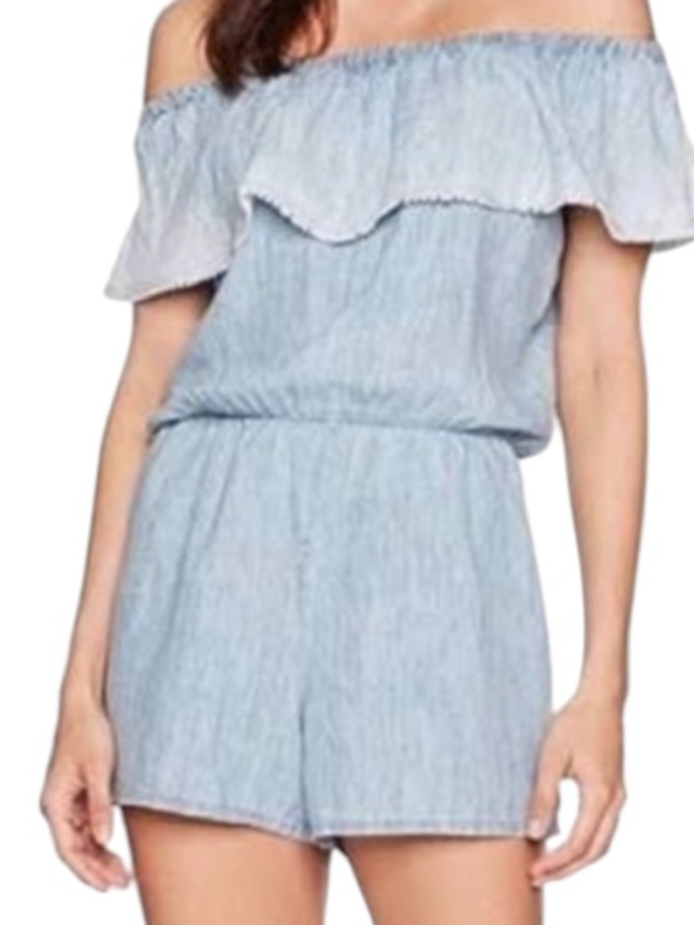 Forever 21 Light Blue Off-Shoulder Denim Romper